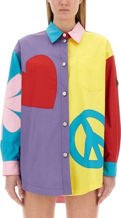 Moschino Oversized Printed Shirt With Eclectic Patchwork Design
