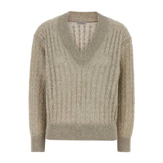 Brunello Cucinelli Brunello Cucinelli, V-neck Knitwear, female, Gray, Size: XS Knitwears