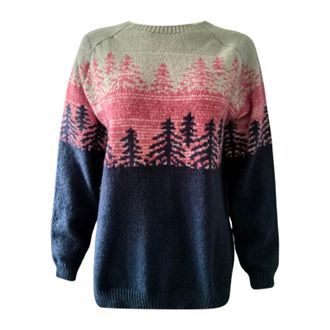 Generic Christmas Jumpers for Women Ladies Fairisle Casual Loose Long Sleeve Crew Neck Retro Jacquard Sweater Xmas Warm Jumpers Classy Nordic Knitwear Girls F