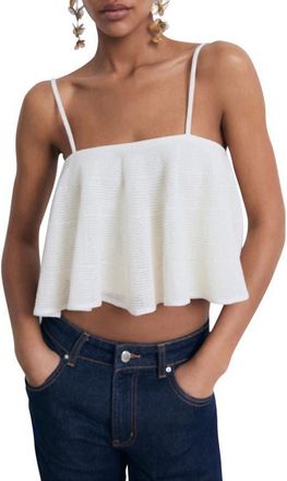 Mango Ruffle Knit Crop Camisole in White at Nordstrom, Size X-Small