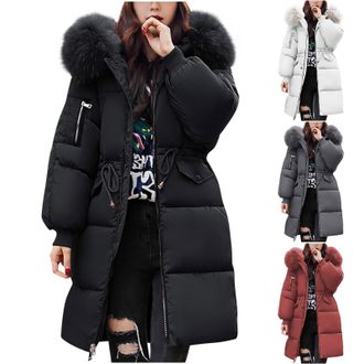 Generic Winter Jackets for Women UK Quilted Jacket Long-Lenght Lightweight Puffer Coats Ladies Waterproof Jacket with Hood Plus Size Slim Trench Coat Warm Out