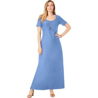 Jessica London Stretch Cotton T-Shirt Maxi Dress in French Blue at Nordstrom, Size 28P