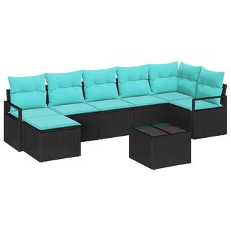 vidaXL Juego De Sof&aacute; Con Coj&iacute;n 8 Pcs Negro Rat&aacute;n Sint&eacute;tico Vidaxl