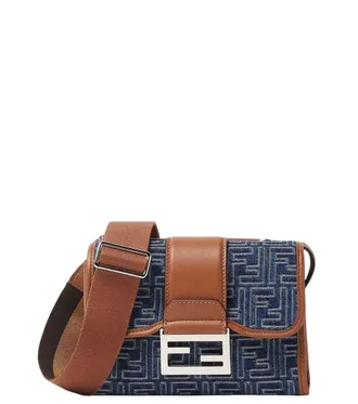 Fendi Denim Baguette Double Mini Crossbody Bag