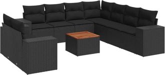 vidaXL Set De Sof&aacute;s De Jard&iacute;n 10 Pzas Cojines Rat&aacute;n Sint&eacute;tico Negro Vidaxl