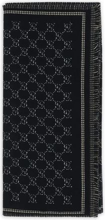 Gucci monogram fringed scarf - Black