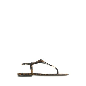 Saint Laurent Flat Sandals, female, Brown, Size: 7 1/2 US Cassandra Logo Sandals