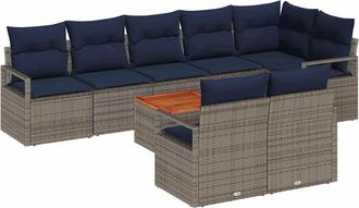 vidaXL Conjunto De Sof&aacute;s De Jard&iacute;n 9 Uds. Gris Rat&aacute;n Sint&eacute;tico Vidaxl
