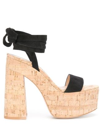 Gianvito Rossi platform ankle-wrap sandals - women - Calf Suede/Cork/Leather/Leather/Rubber - 38.5 - Black