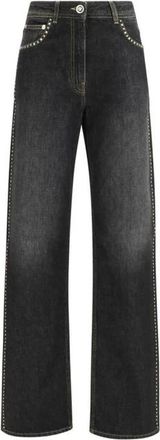 Versace Versierde Regular Jeans met Hoge Taille - Dames - Loose Fit Jeans - Zwart - W27 - Katoen - Jeans