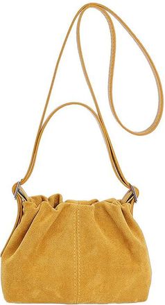 Generic Women Vintage Suede Handbags, Faux Suede Tote Handbags, Drawstring Bucket Bag, Slouchy Crossbody Shoulder Bag (Yellow, One size)