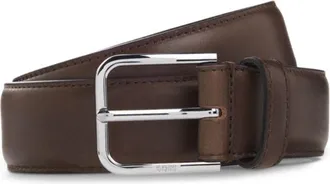 BOSS Leather business belt with polished silver buckle