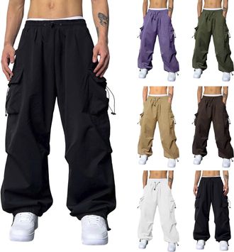 Generic Mens Cargo Pants Casual Sports Trousers Streetwear Woven Pocket Design Stylish Lightweight Workwear Versatile Outdoor Cargo Pants for Men (Army Green,