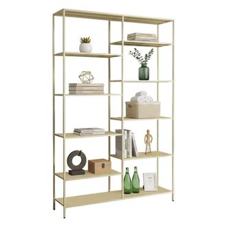 Dmora Dmora - Estante Para Libros Albicocca, Estante De Oficina, Porta Libros M&oacute;vil, Biblioteca, 120x30 H188 Cm, Crema