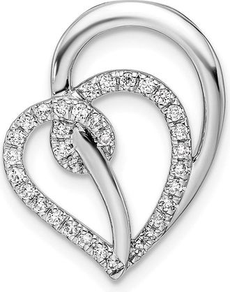 Diamond2Deal 14K White Gold Lab Grown Diamond Swirl Heart Chain Slide Pendant (0.25ct, VS, G-H)
