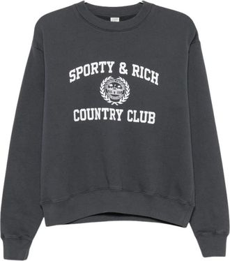 Sporty & Rich Hoodies & sweatvesten, Dames, Grijs, XS, Katoen, Serif Logo Crewneck