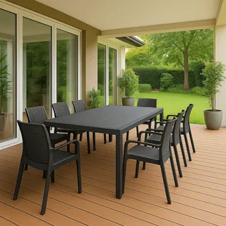 Dmora Dmora - Set Salotto Da Esterno Arret, Salottino Outdoor, Tavolo Rettangolare Allungabile Con 8 Sedie Con Braccioli, Made In Italy, Antracite