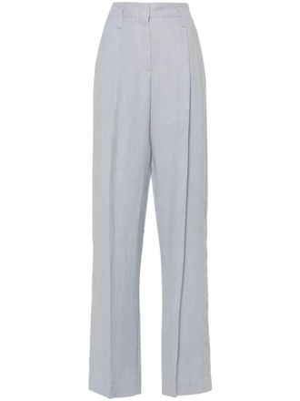 Brunello Cucinelli pleated straight-leg trousers - women - Linen/Flax/Polyester/Viscose/Cupro/Acetate/Cotton - 40 - Blue