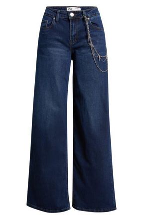 YMI Joey Baggy Wide Leg Jeans with Chain Accent in Dark Blue at Nordstrom, Size 9