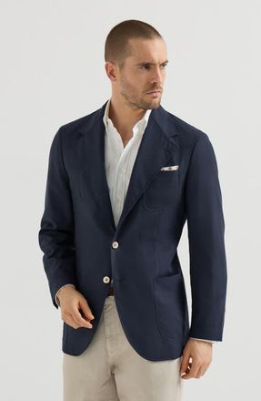 Brunello Cucinelli Cashmere Batavia deconstructed blazer with patch pockets in Blue at Nordstrom, Size 52