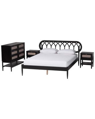 Baxton Studio Florica Art Deco Queen 4Pc Bedroom Set With 2 Nightstands