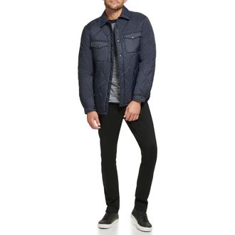 Calvin Klein Mens Diamond Quilted Shirt Jacket, Shacket Navy, XL