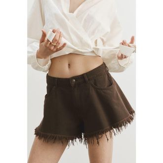 H&M Frayed denim shorts in Brown at Nordstrom, Size 10