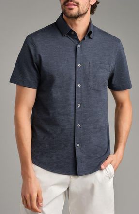 Rhone Commuter Seersucker Short Sleeve Button-Up Shirt in Navy Chambray at Nordstrom, Size Xx-Large