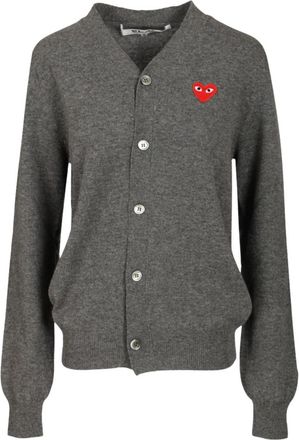 Comme Des Gar&ccedil;ons Grey V-Neck Logo Cardigan