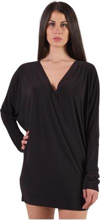 Norma Kamali Zwarte Mini Wrap Jurk - Dames - Korte kleedjes - Zwart - M - Polyester - Kleedjes