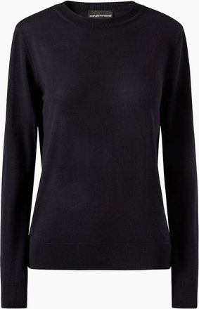 Emporio Armani Womens Crewneck Sweatshirt in Navy Wool - Size 14 UK
