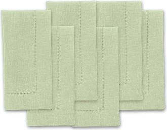Solino Home Linen Dinner Napkins Set of 6, 20 x 20 Inch for Dining Table, Holiday and Everyday Table Decor - Classic Hemstitch in Sage Green at