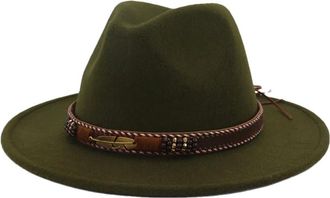 Generic Women Men Wide Brim Vintage Wool Felt Hats Panama Fedora Solid Color Gambler Trilby Cap Army GN8 56to58cm