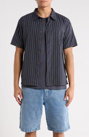 Billabong Garage Sandon Stripe Jacquard Cotton Camp Shirt in True Navy at Nordstrom, Size X-Large