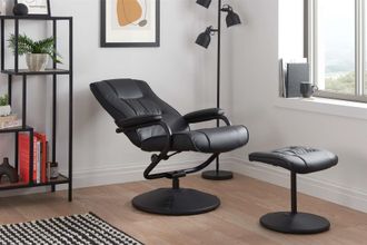 Birlea Swivel Recliner Reclining Chair Black Birlea Memphis Faux Leather & Footstool