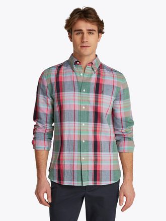 Tommy Hilfiger Langarmhemd TOMMY HILFIGER LINEN BLEND MADRAS CHECK, Herren, Gr. XXL, N-Gr, gr&uuml;n (fort gr&uuml;n, multi check), Web, Obermaterial: 57% Baumwolle, 43% Leine
