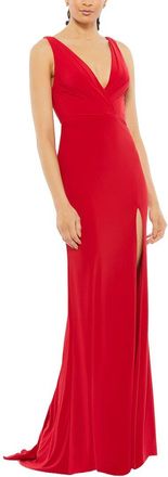 Mac Duggal Sleeveless V Neck Jersey Gown