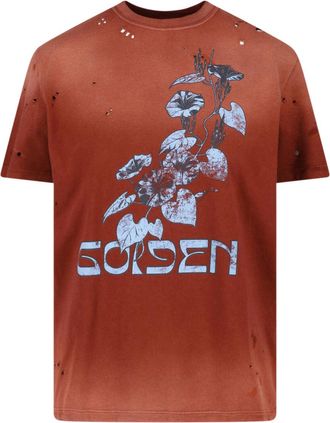 Golden Goose Red Distressed Contrast Print Cotton T-Shirt