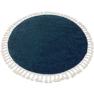 RugsX Rugsx - Alfombra Berber 9000 Circulo Azul Oscuro Franjas Bereber Marroqu&iacute; Shaggy Blue Circulo 120 Cm