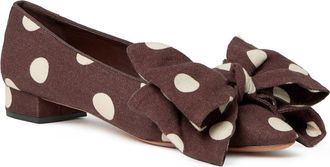 Loeffler Randall Noa Bow Pointed Toe Block Heel Pump in Brown/Cream Polka Dot at Nordstrom, Size 11.5