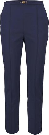 Elisabetta Franchi Broek met rits en haak voor dames - Dames - Slim Fit Broeken - Blauw - M - Polyester - Broeken