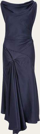 Victoria Beckham Asymmetric Draped Sleeveless Satin Midi Dress