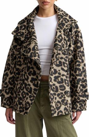 Avec Les Filles Leopard Print Funnel Neck Cocoon Coat in Beige/brown Leopard at Nordstrom, Size X-Large