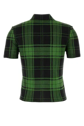 Loewe Womens Embroidered Plaid Silk Blend Shirt Green Nylon Elastane