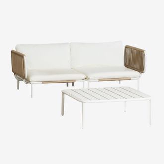Sklum Conjunto De Jard&iacute;n Con Sof&aacute; Modular De 2 Piezas, 2 M&oacute;dulos Esquineros Y Mesa De Centro En Acero Roubly Sklum