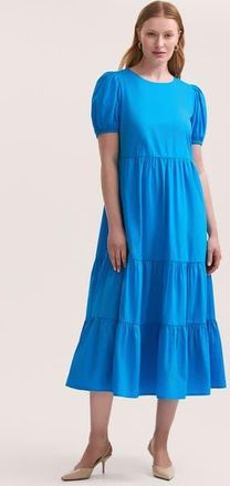 Finery Genevive Cotton Midi Tiered Dress in Blue at Nordstrom, Size 12