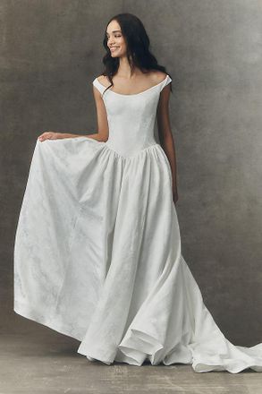 Watters Stella Off-Shoulder Basque-Waist Wedding Gown