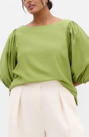 City Chic Immy Puff Sleeve Top in Matcha at Nordstrom