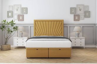 Comfort Beds Kensington Plush Ottoman Bed Set With 26 Strutted Headboard in Mustard | Size: Double
