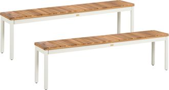 Beliani Conjunto De 2 Bancos De Jard&iacute;n Modernos De Madera De Acacia Con Listones Y Estructura De Metal Marr&oacute;n Giovinazzo